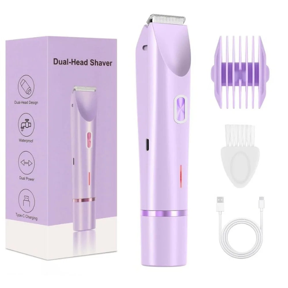 Afeitadora Eléctrica para Mujer, Recortadora de Bikini de Doble Cabezal, Impermeable, para Depilación Corporal, Facial, Axilas, Piernas y Brazos