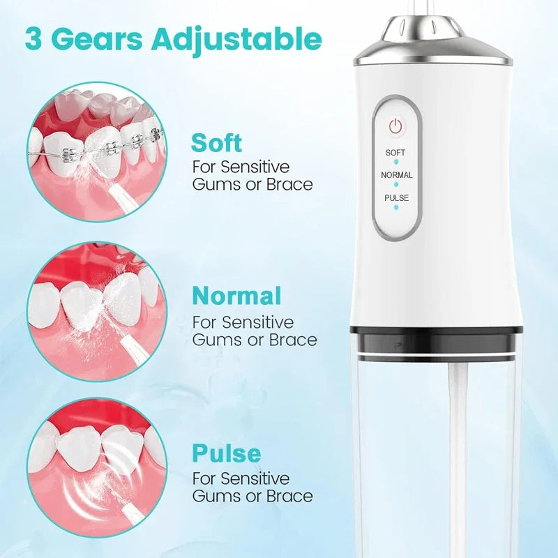 Irrigador Oral eléctrico inteligente portátil, hilo Dental de agua, 4 chorros, 3 modos, irrigador Dental recargable por chorro de agua, limpiador Dental