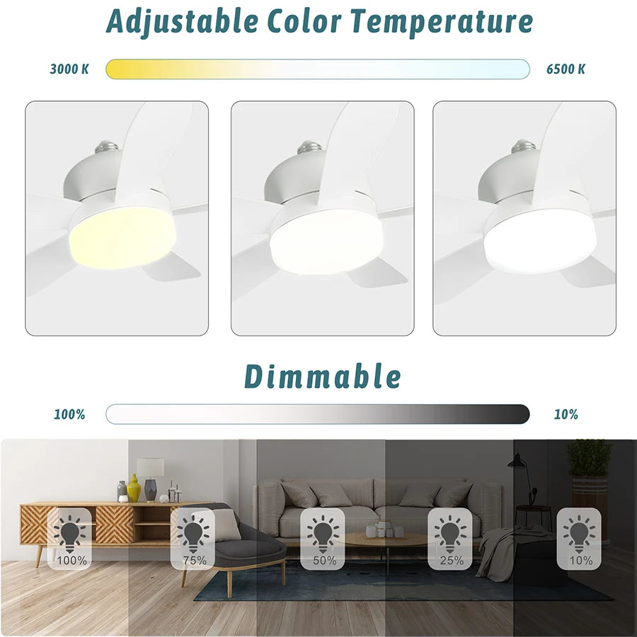 35W Ceiling Fan With Remote Control LED Light Fan E27 Base Intelligent Silent Ceiling Fan For Bedroom And Living Room