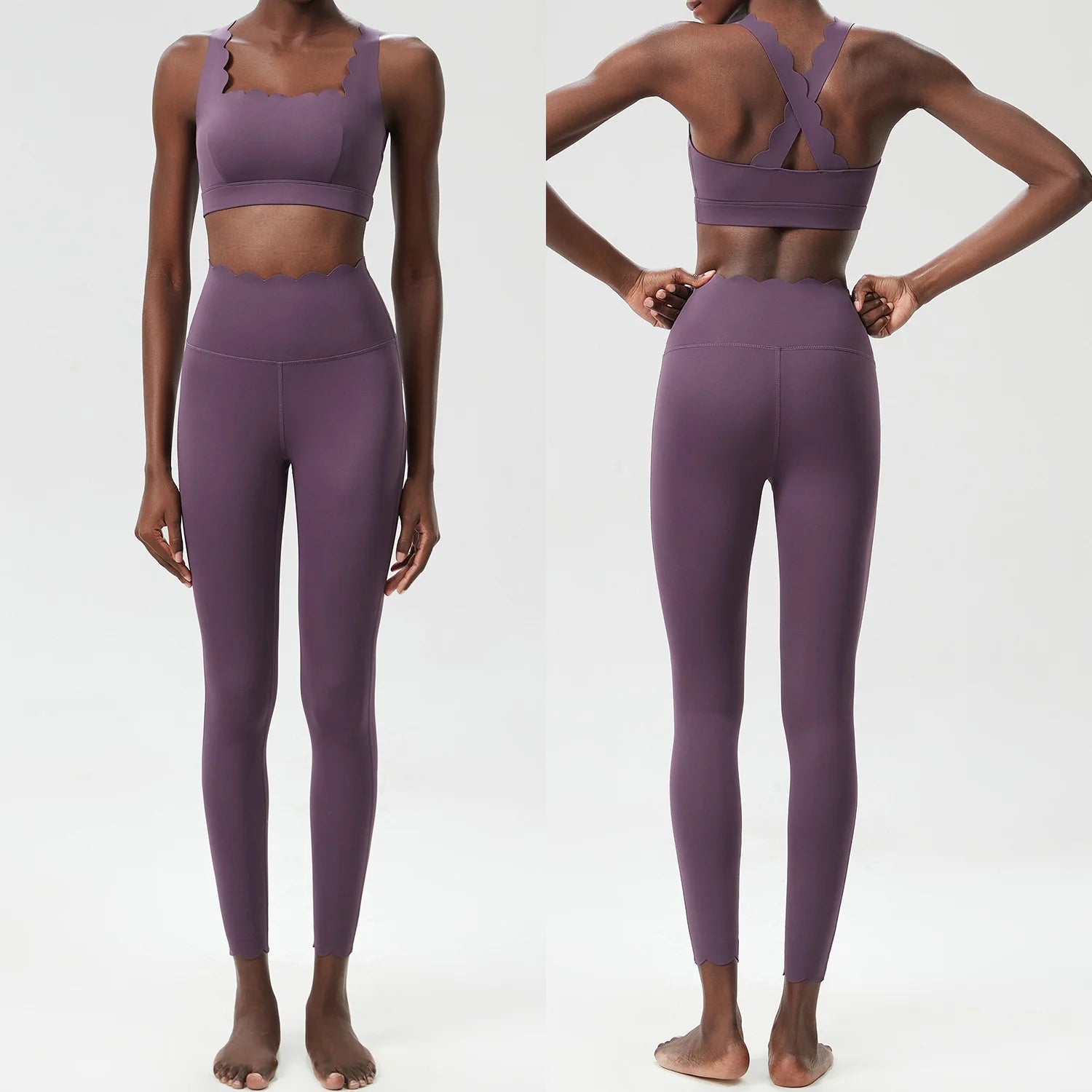 Traje de gimnasio de Color sólido para mujer, conjunto de dos piezas para Fitness y Yoga, ropa deportiva ajustada para correr, ropa de entrenamiento transpirable