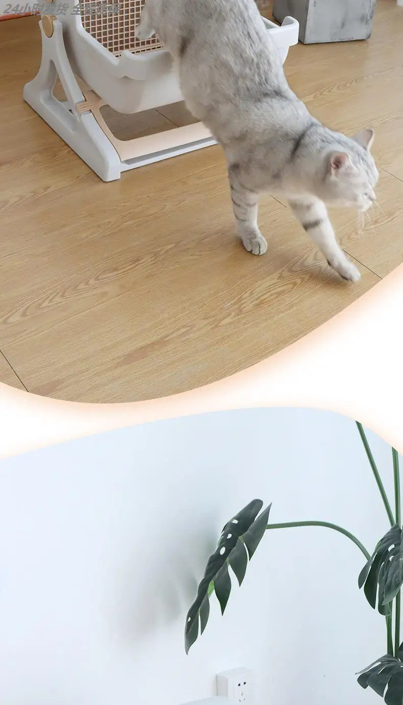 Caja de arena extra grande para gatos, semicerrada, sin arena, con limpieza automática, diseño portátil para gatos grandes, a...