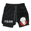 Pantalones cortos deportivos para hombre Jujutsu Kaisen Anime Graphic 2 en 1 pantalones cortos de compresión para hombre pantalones cortos de rendimiento de gimnasio de secado rápido atléticos