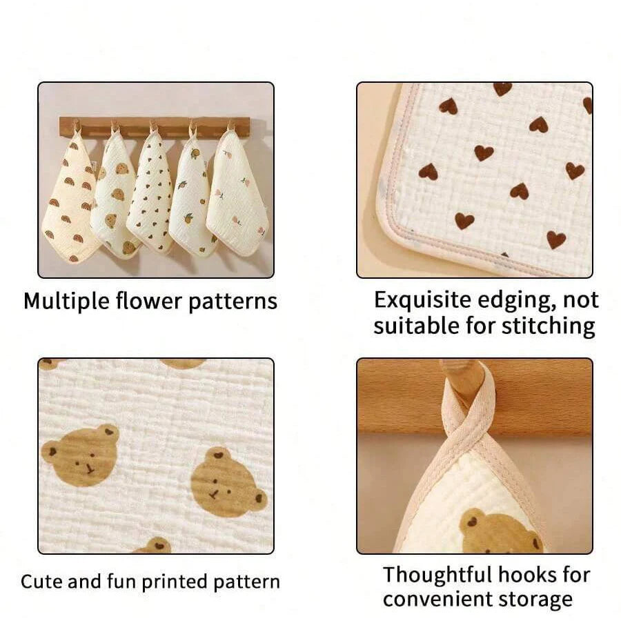 Toallas para bebé de 5 piezas, toallas para la cara, toallas cuadradas ultrasuaves y cómodas para recién nacidos, multifuncionales y versátiles, lavables, suaves y agradables para la piel, cómodas para uso del bebé, ade