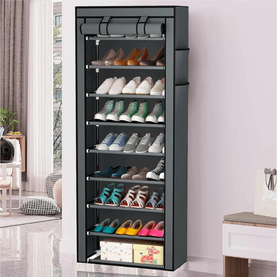 Zapatera con Cubierta de Tela con 9 Niveles Organizadores de Zapatos, Estructuras de Acero y Conectores de Plástico, Para Almacenar y Guardar los Zapatos