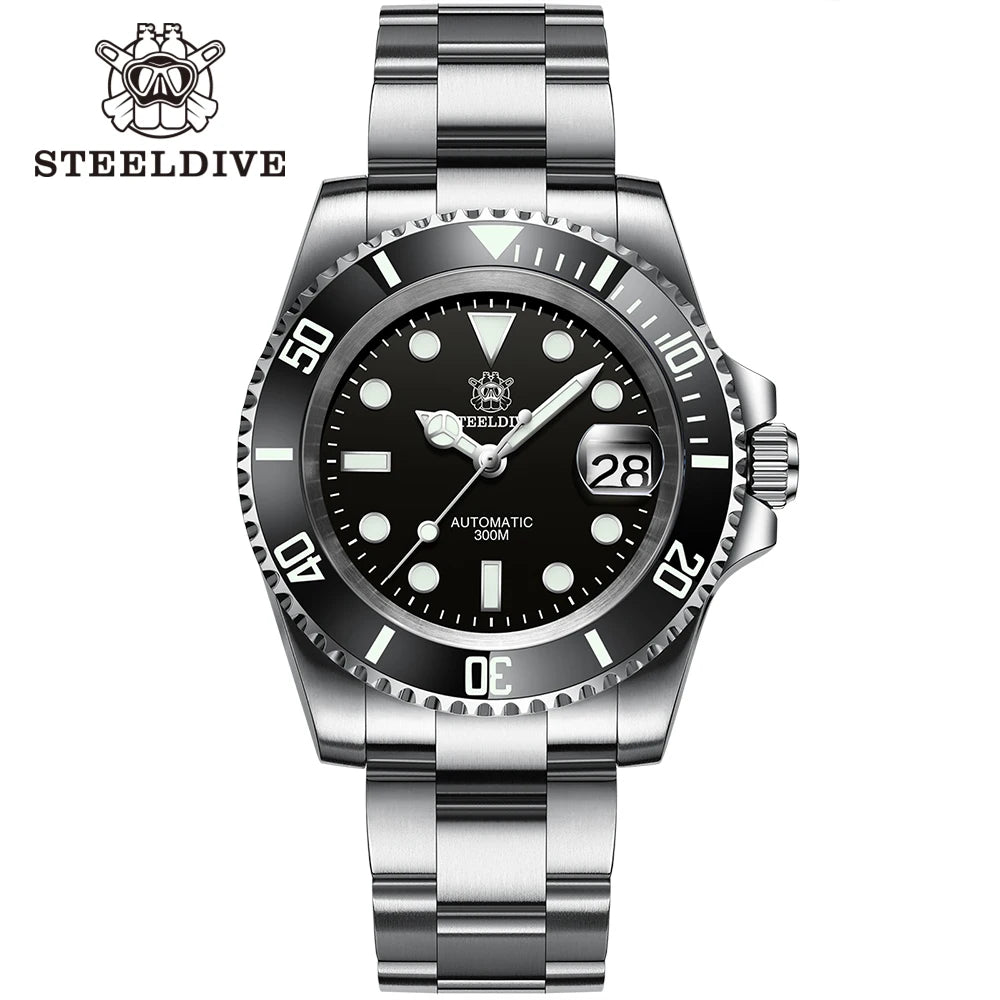 STEELDIVE SD1953 41MM clásico agua fantasma calendario lupa NH35 movimiento mecánico BGW9 superluminoso 30Bar reloj impermeable