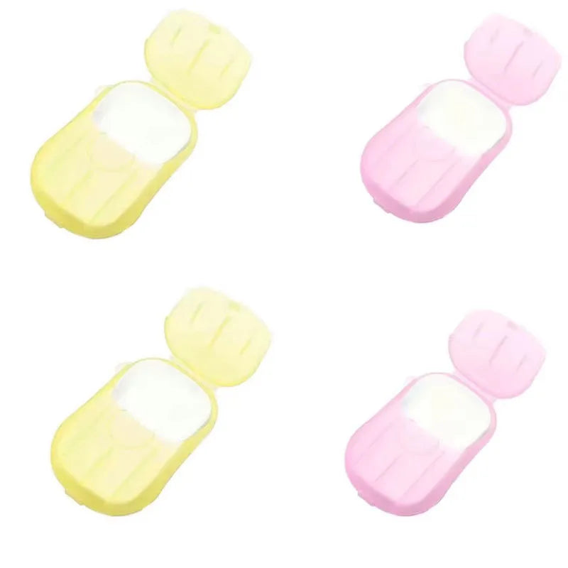 1/4 Caja de Hojas de Jabón Desechables para Viaje, Hojas de Jabón de Papel Mini Amigables con la Piel, Jabón Portátil en Rodajas con Caja para Lavado de Manos