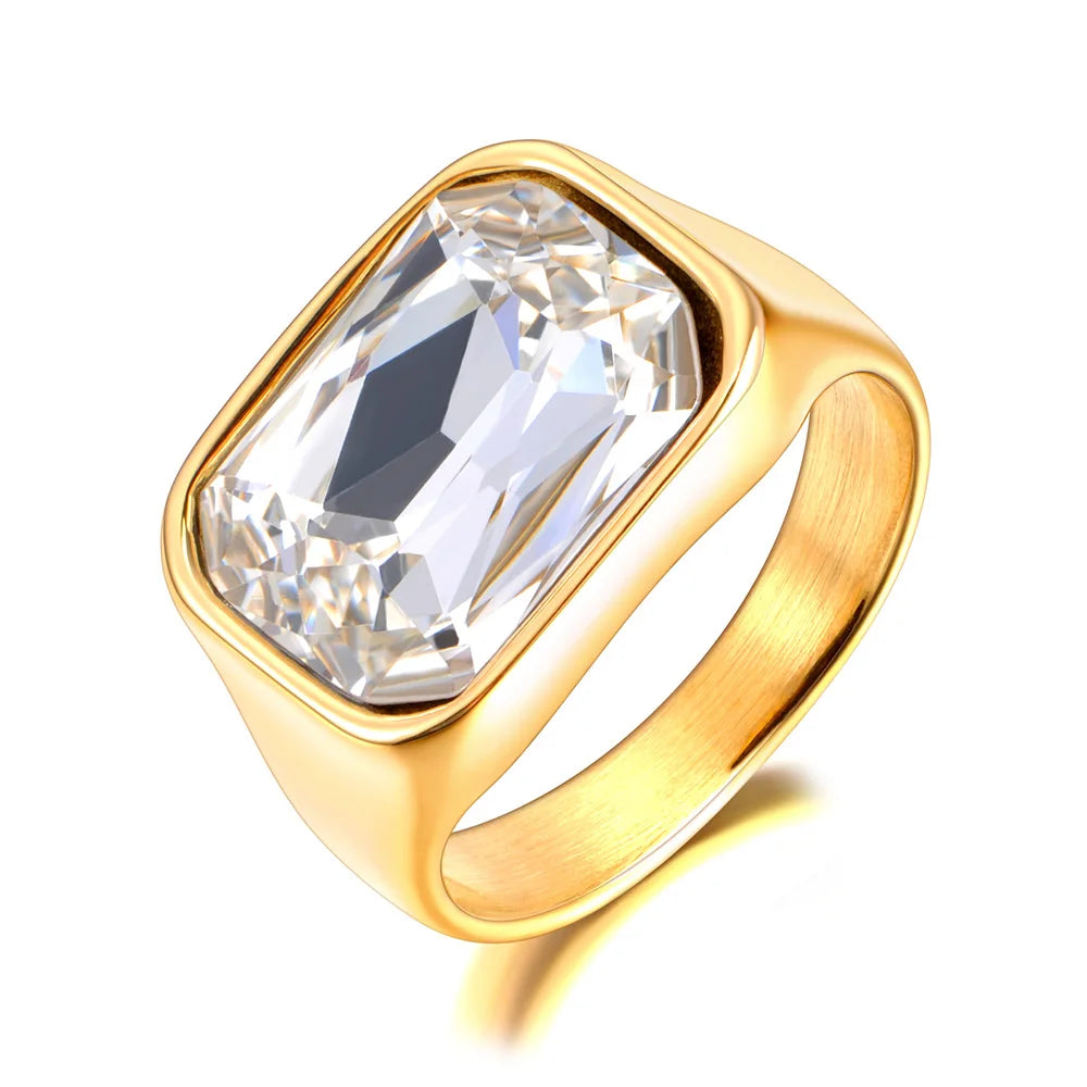 Lokaer, anillo de boda de acero inoxidable con circonita cúbica brillante de lujo, chapado en oro de 18 quilates PVD, joyería resistente al agua R24007