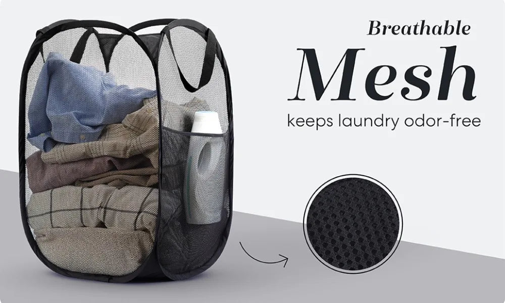Cesta grande para la colada, cesto para la colada emergente de malla plegable, bolsillo lateral, almacenamiento de ropa transpirable, organización del almacenamiento de la ropa