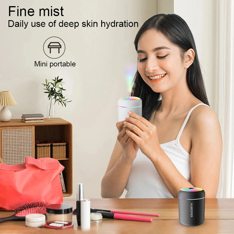 HOMEFISHMini-humidificador de aire, difusor de Aroma Usb, purificador de aceites esenciales, pulverizador de niebla fría, humidificador de escritorio LED para dormitorio y hogar