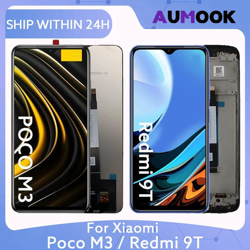 Pantalla LCD de 6,53 pulgadas para Xiaomi Poco M3 Redmi 9T LCD MONTAJE DE digitalizador con pantalla táctil con marco M2010J19CG piezas de repuesto para reparación