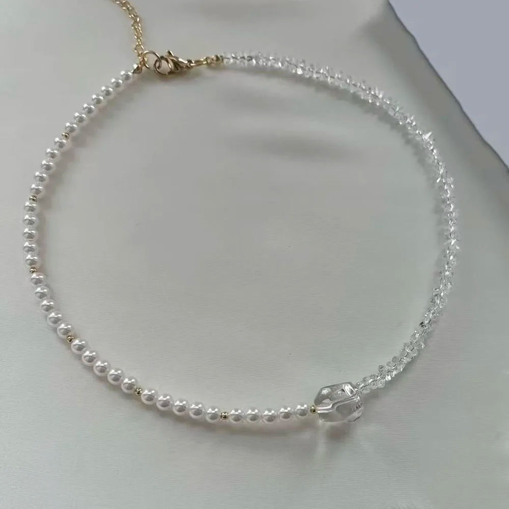Collar con colgante de cadena con borlas a la moda para mujer, cadena de perlas de imitación y cristal transparente bohemio, joyería, regalo de San Valentín N0538
