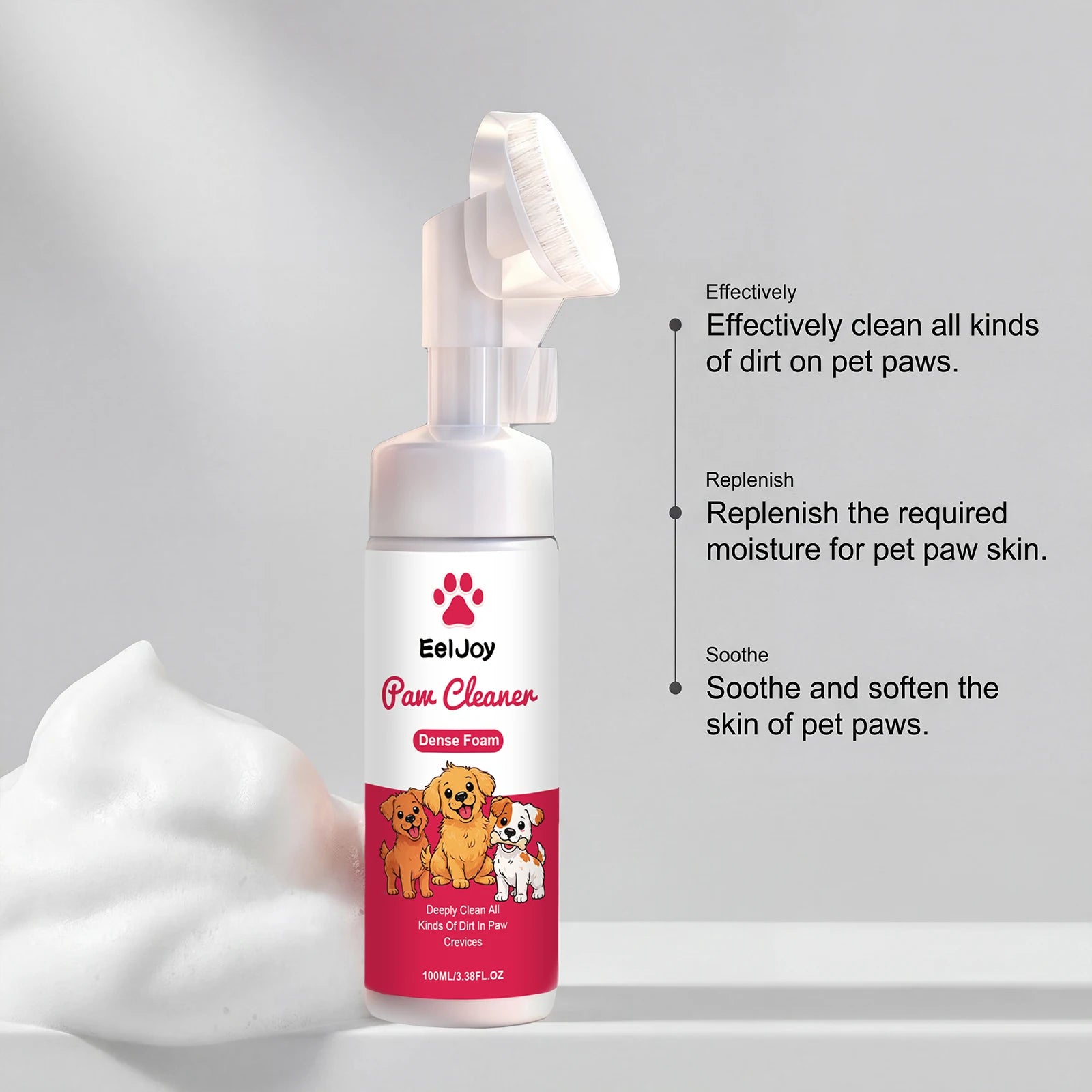 Espuma Limpiadora de Patas para Perros y Gatos de 100 ml con Cepillo, Limpieza Profunda y Rápida, Sin Enjuague, Hidratante, Aroma Fresco, Limpiador para Mascotas