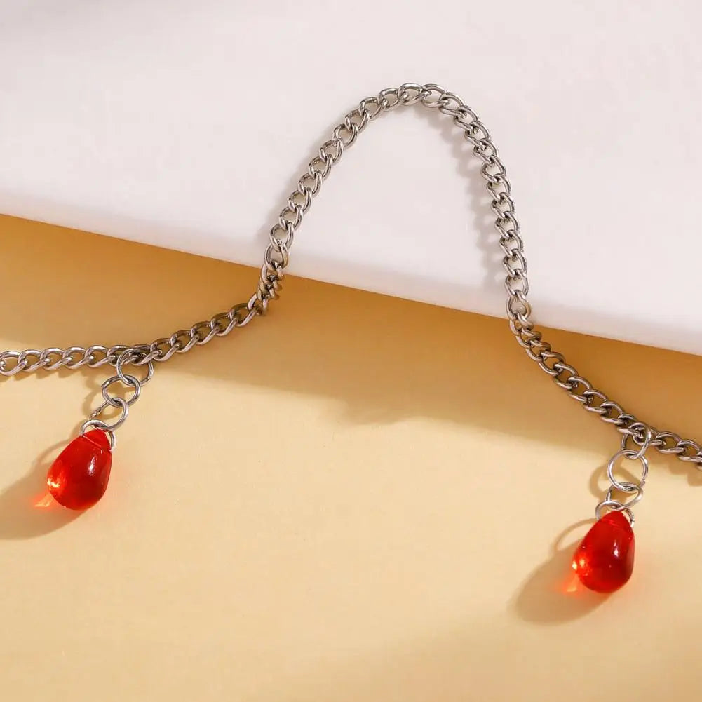 Cadena Facial con Colgante de Gota de Agua Roja, Luster Metálico, Accesorio Multiusos para el Cabello y la Cara, para Fiestas, Sesiones de Fotos, Joyería de Estilo Exótico