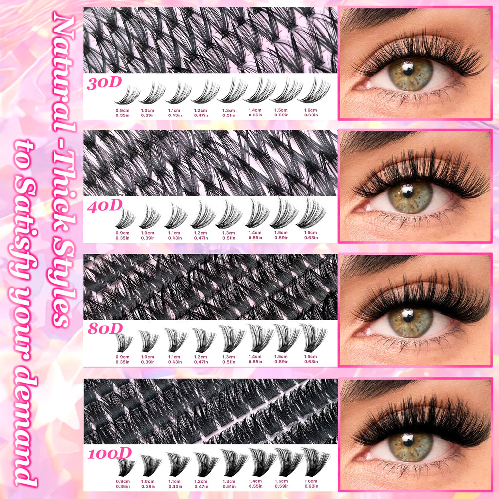 Kit de extensión de pestañas DIY, grupos de pestañas individuales de 9-16mm con unión y sello, pestañas naturales tenues