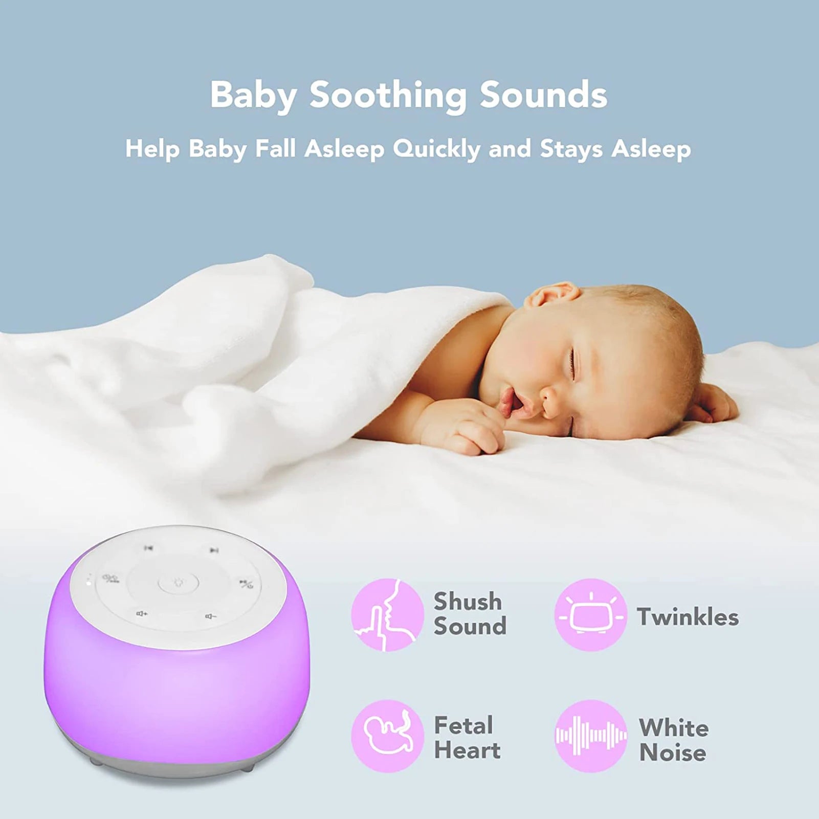 Máquina de sonido de escritorio para dormir y relajarse para bebés, dispositivo de ruido blanco con luces nocturnas de 7 colores