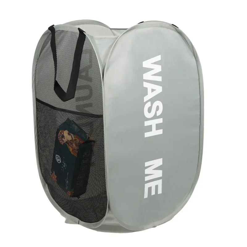 Cesto de lavandería emergente de malla portátil, cesta de lavandería plegable y transpirable de apertura amplia que ahorra espacio, artículos de baño de viaje para dormitorio