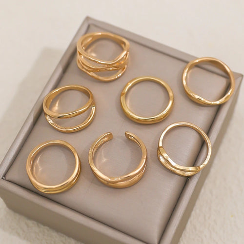7 unids/set de anillos gruesos de Metal de Color dorado para mujer, anillos cruzados minimalistas, anillo minimalista apilable apilado judío para mujer