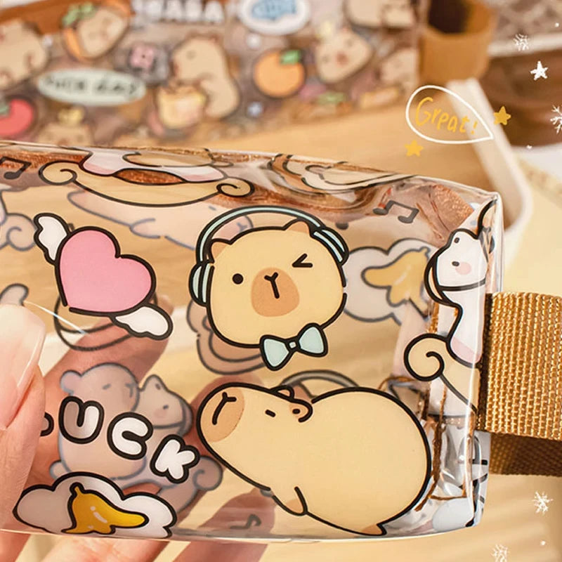 Estuches de lápices de capibara de dibujos animados, bonitos bolsos para bolígrafos, estuche de lápices con cremallera Kawaii, papelería para estudiantes, suministros escolares y de oficina, regalos