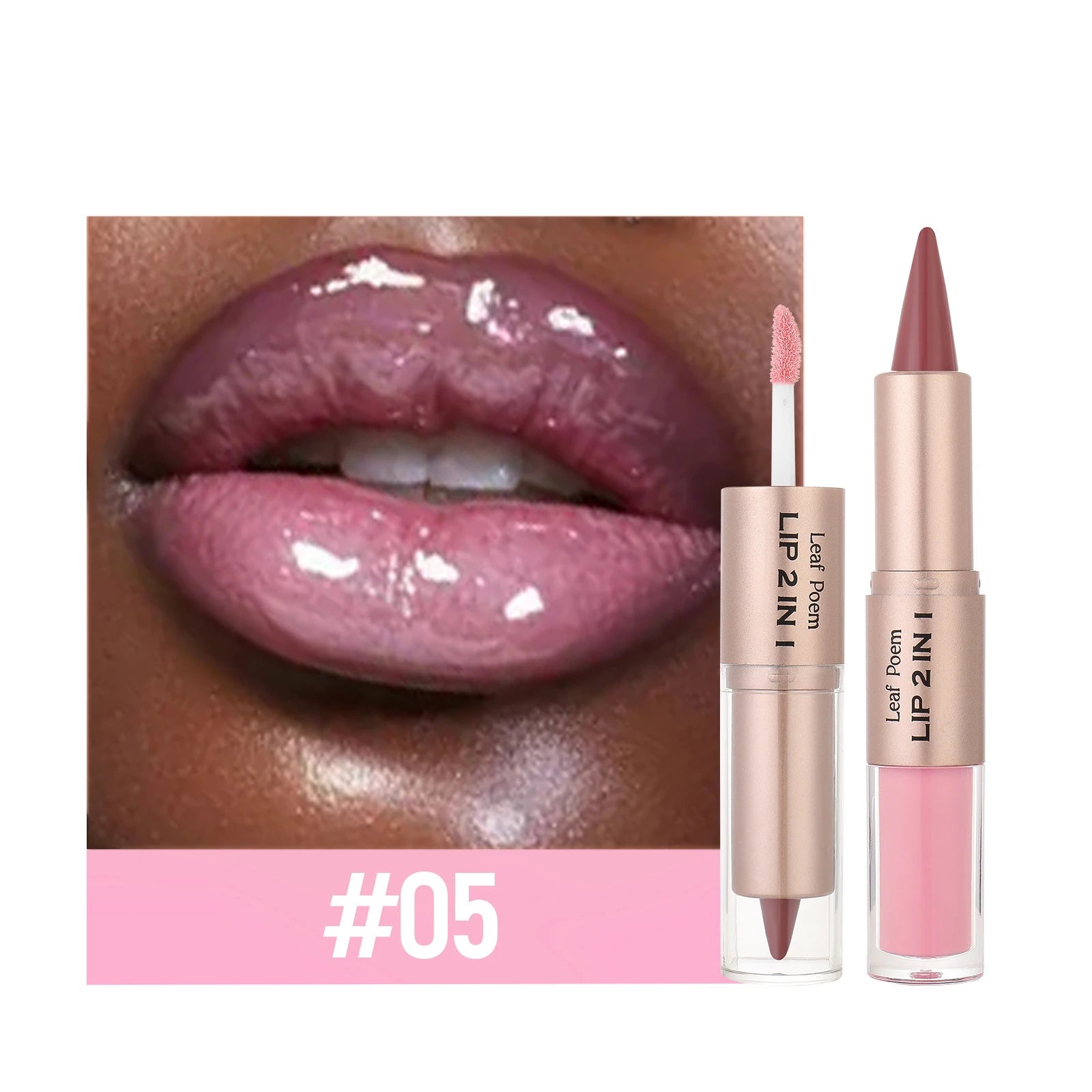Delineador de labios cónico negro y marrón, lápiz de contorno, espejo de doble cabeza, brillo de labios de cristal, maquillaje de tinte de labios rojos sexis