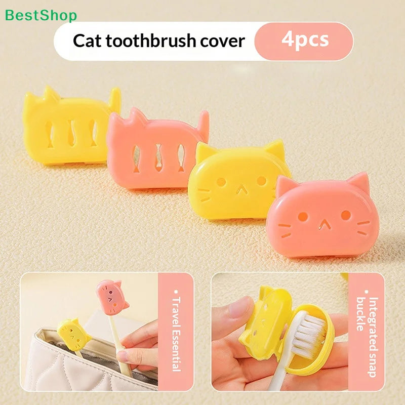 ❀ ❀ Funda Protectora para Cepillo de Dientes con Diseño de Gato de Dibujos Animados - Estuche de Viaje Transpirable y a Prueba de Polvo para Protección del Cepillo de Dientes