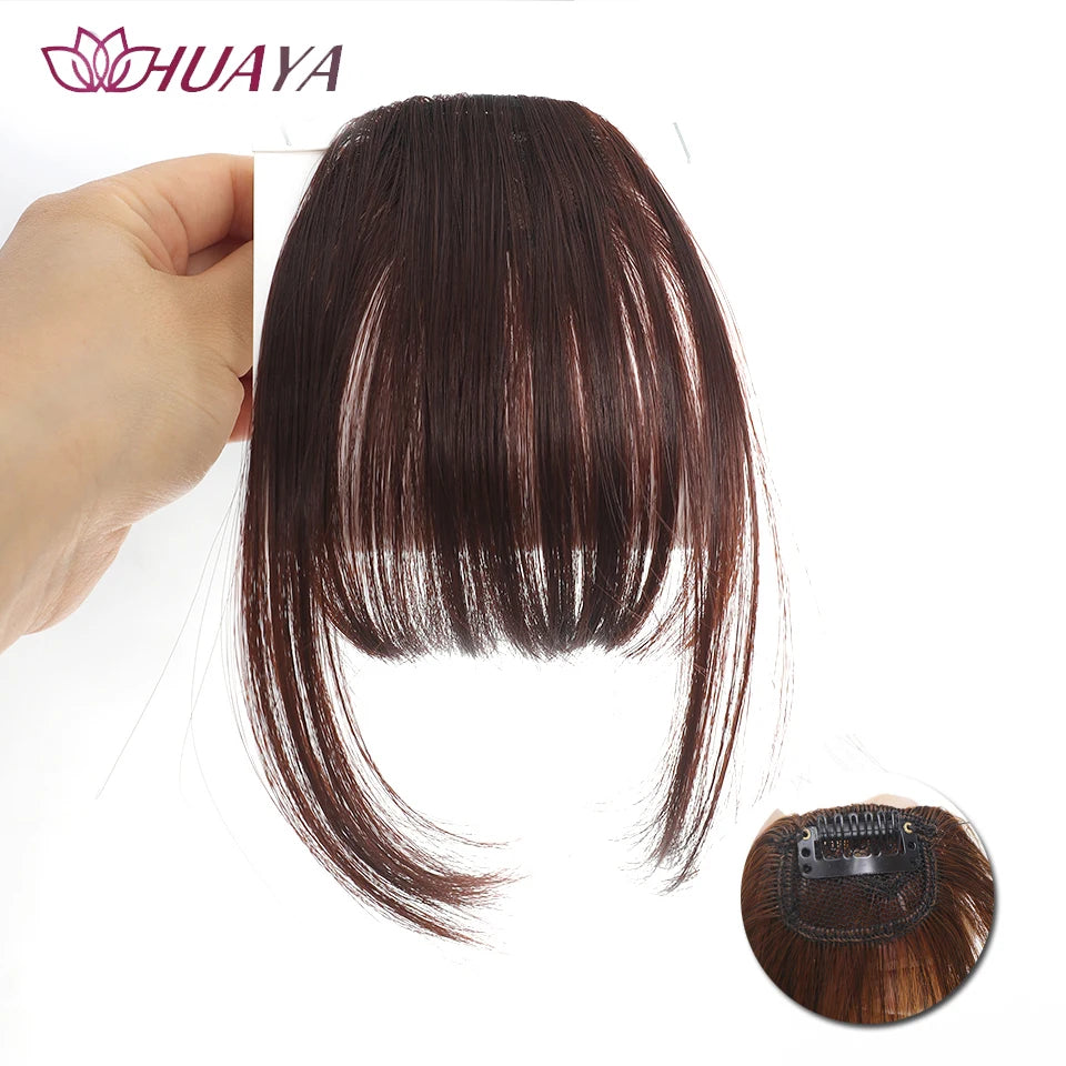 HUAYA-flequillo de aire sintético para mujer, pelo falso corto Natural, Invisible, sin costuras, extensiones de cabello frontal
