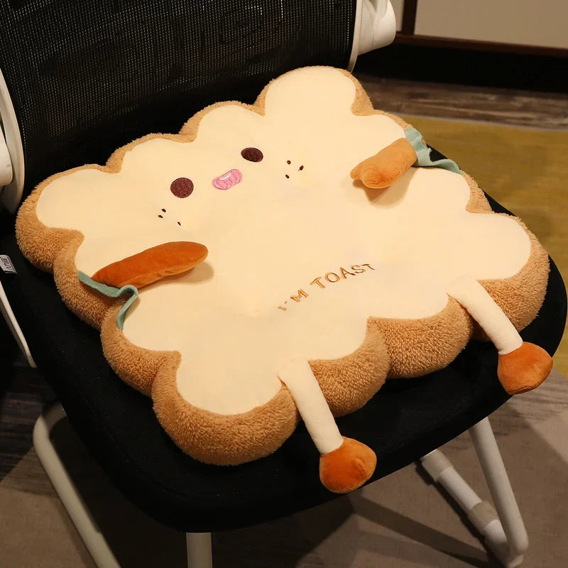 Cómoda cojín para asiento y respaldo con forma de tostada de dibujos animados – Almohada antifatiga lavable para el hogar/oficina/coche (regalo perfecto para Navidad)