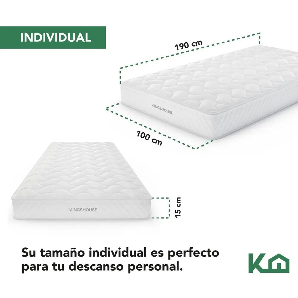 Colchón en Caja Individual Color Blanco Espuma de Alta Densidad 190x100x15 cm Antiácaros e Hipoalergénico Memory Foam, Adaptable