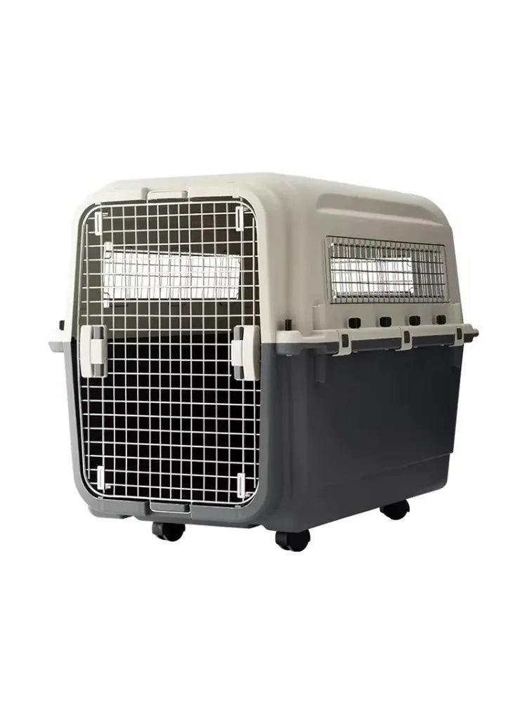 Diseño de dos puertas de seguridad Maleta para perros y gatos Caja de transporte aéreo para mascotas espacial de gran tamaño con ruedas