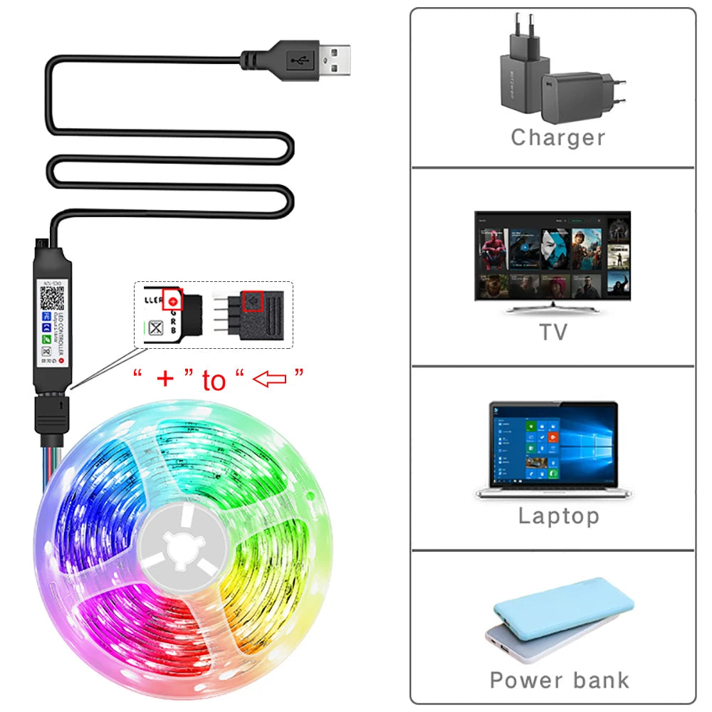 Tira de Luces Led RGB, 5m, 10m, 20m, 30m, luz Led para habitación con Control por aplicación, cinta Flexible, Luces, cinta Led para decoración de habitación y dormitorio