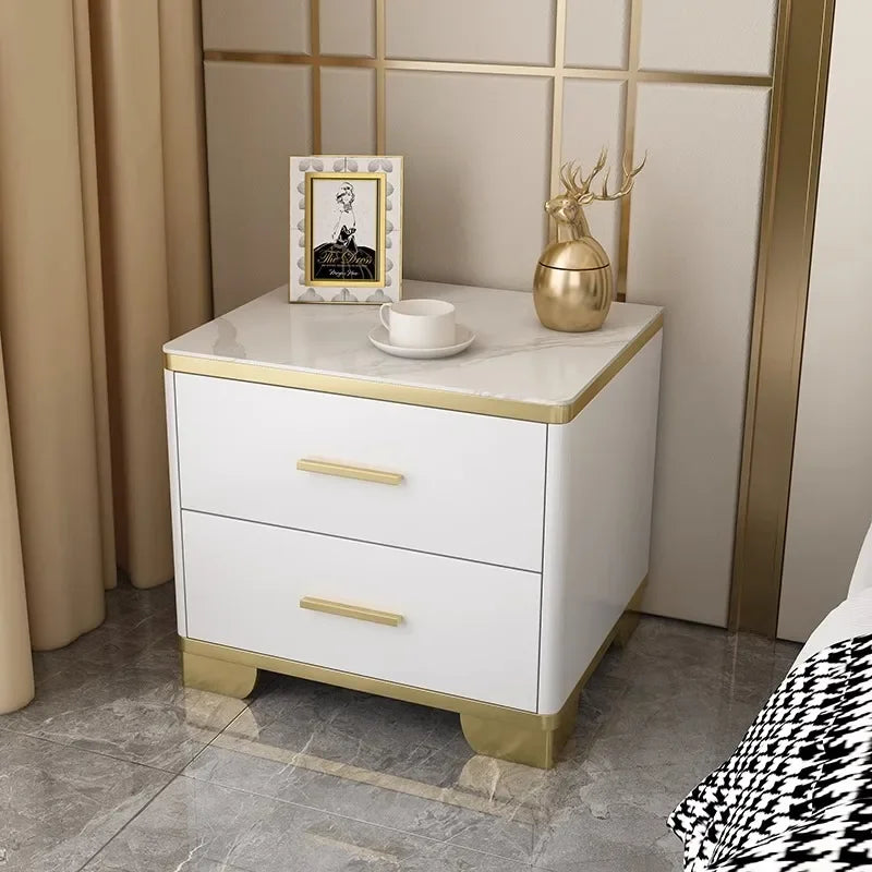 Mesita de Noche con Cajones, Mesa Auxiliar para Cama, Gabinete Blanco, Mesitas de Noche con Almacenamiento, Mueble Criado Mudo