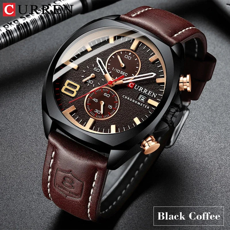 Reloj CURREN para hombre, reloj de pulsera de lujo, relojes de pulsera de cuarzo, relojes de cuero de moda estilo Punk para hombre, reloj Masculino