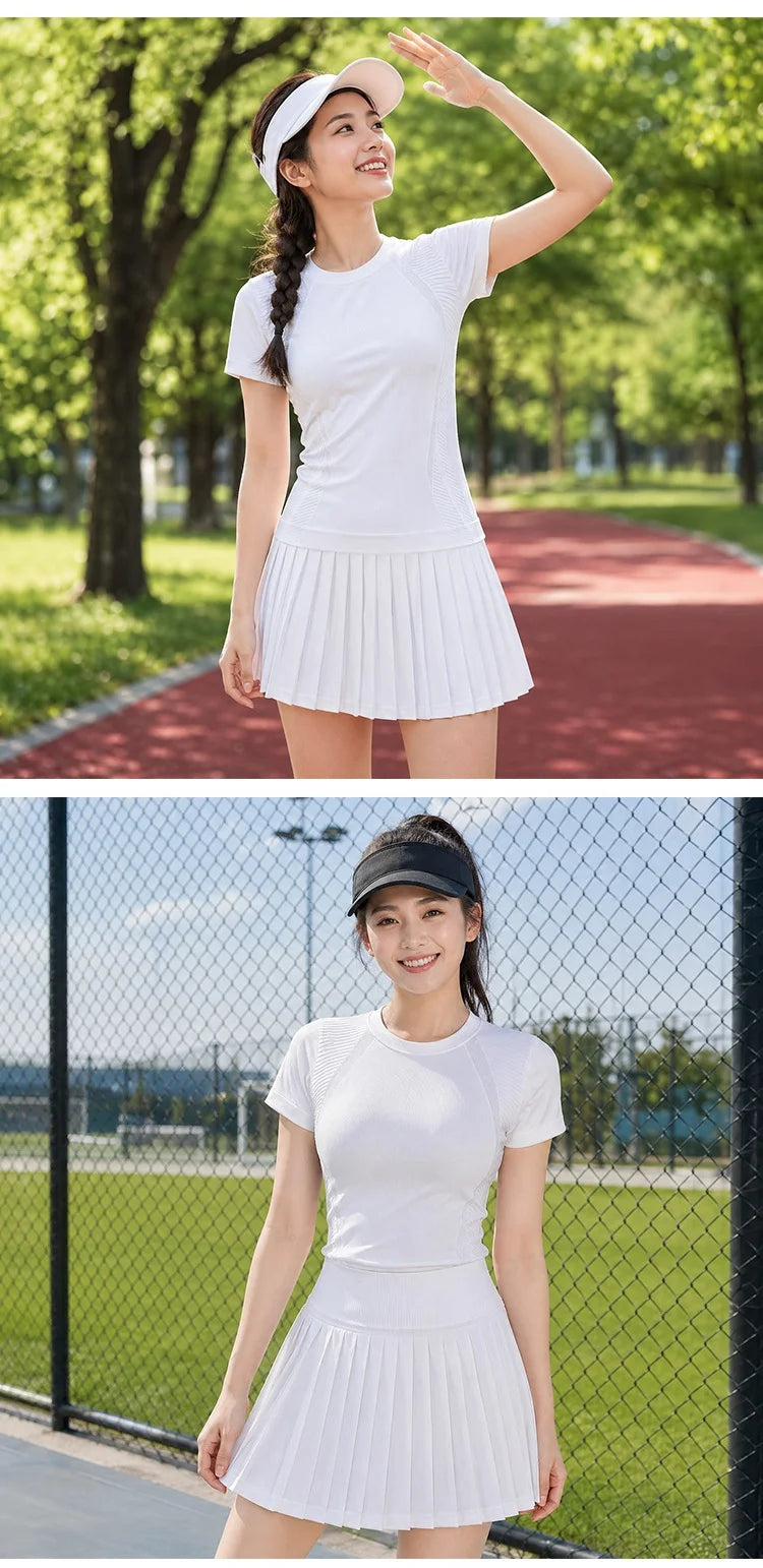 Conjunto de Falda de Tenis y Golf de Malla Transpirable sin Costuras, Ropa Deportiva de Secado Rápido para Exteriores, Primav...