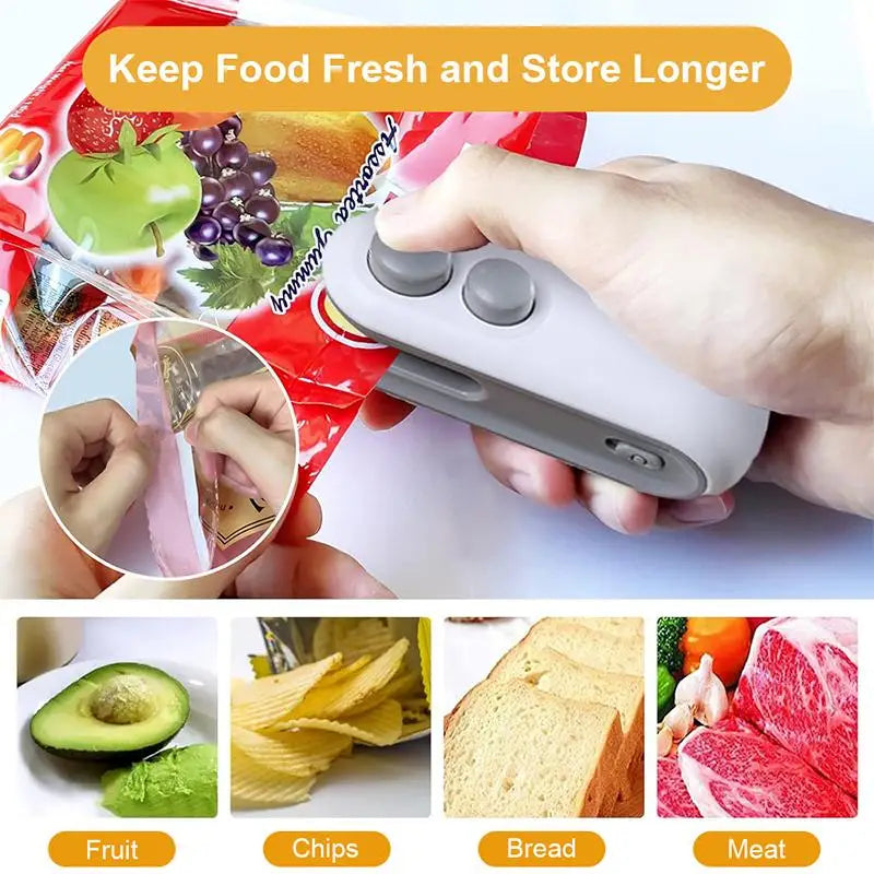 Mini Sellador de Alimentos Portátil, Recargable por USB, Sellador de Bolsas para Almacenamiento de Alimentos, Dispositivo Portátil para Mantener la Frescura