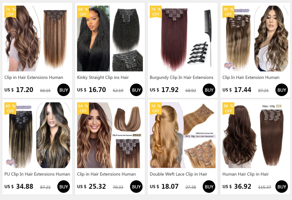 Extensión de cabello humano con Clip, extensiones de cabello humano Remy Natural de doble trama, extensiones de cabello brasileño con Clip