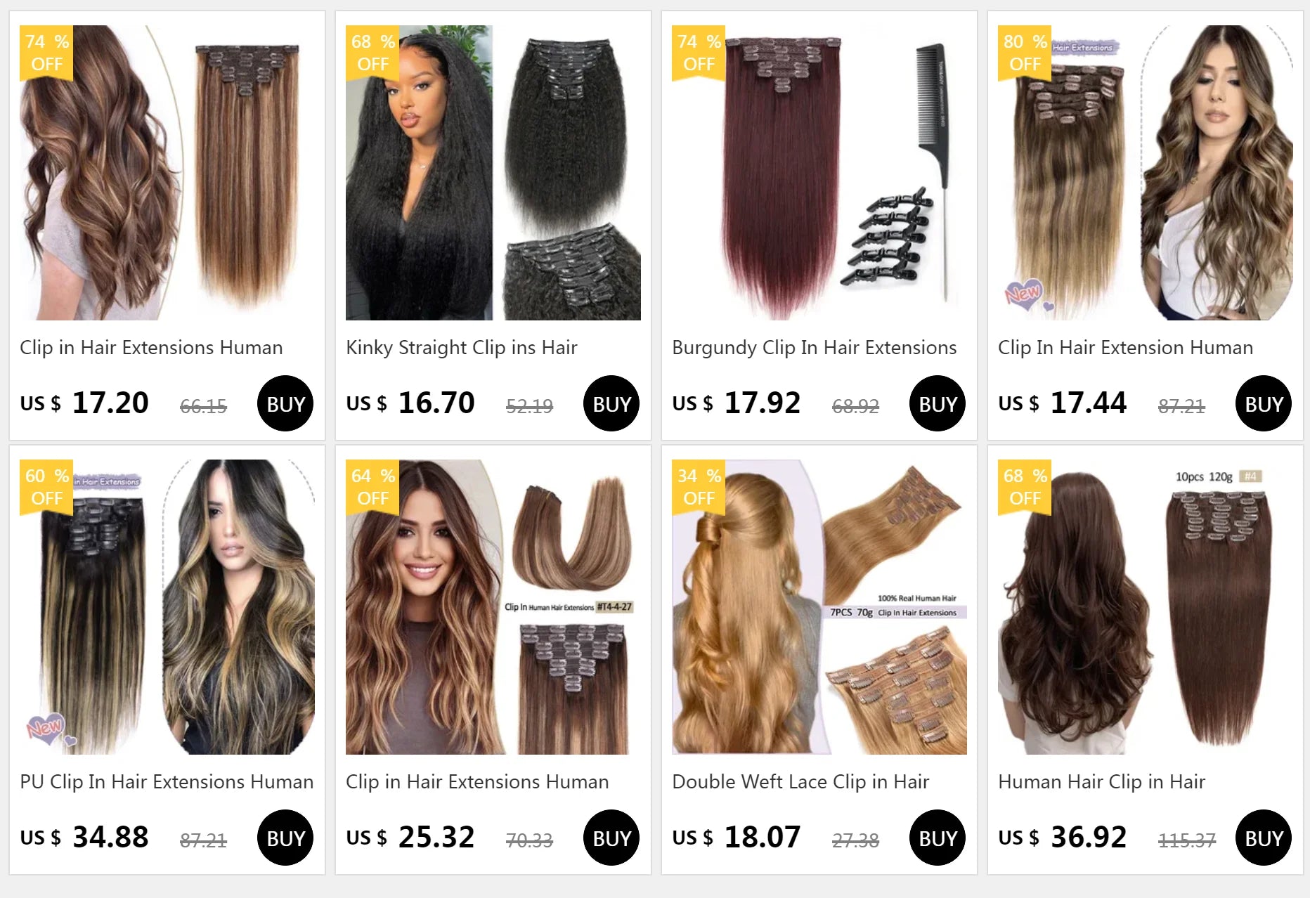 Extensión de cabello humano con Clip, extensiones de cabello humano Remy Natural de doble trama, extensiones de cabello brasileño con Clip