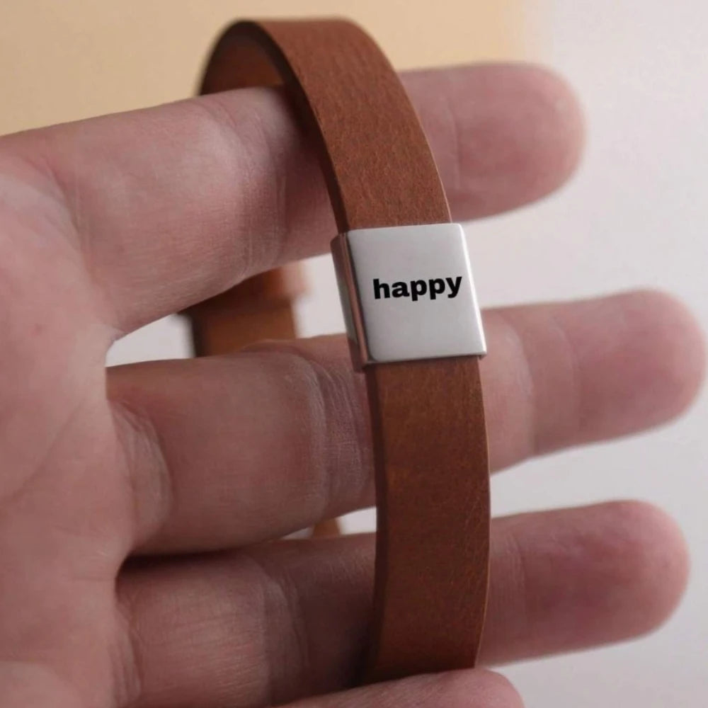 Pulseras de identificación ajustables de acero inoxidable, brazaletes de piel de vaca tallada personalizados gratis, correas de muñeca de cuero DIY para hombres y mujeres