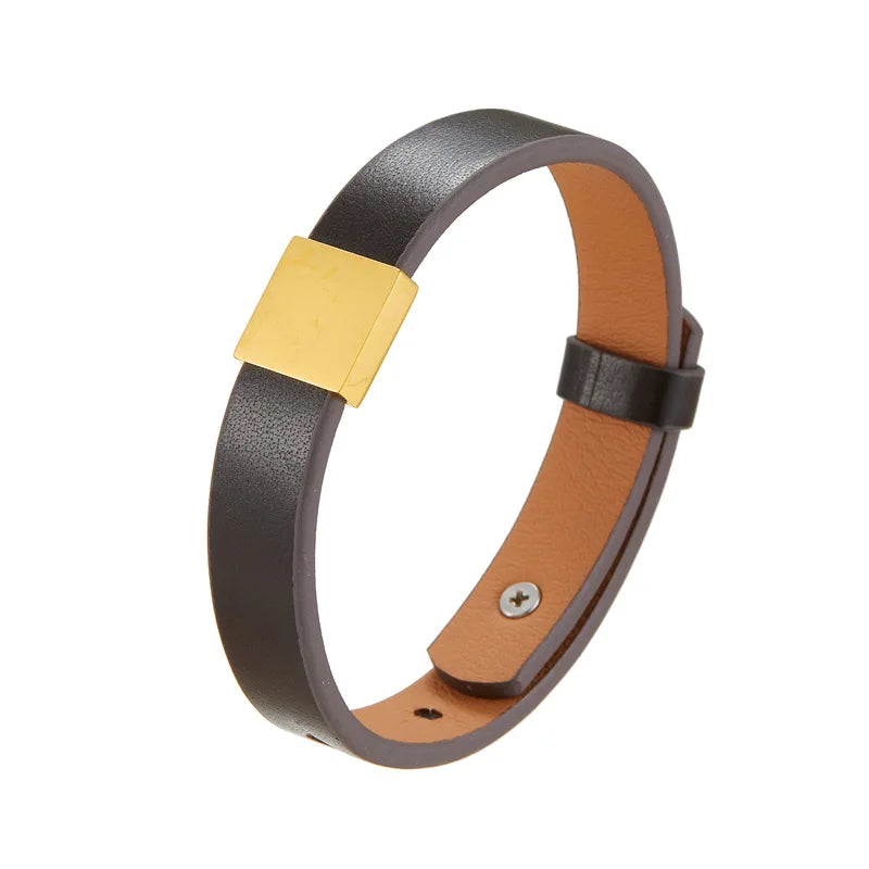 Pulseras de identificación ajustables de acero inoxidable, brazaletes de piel de vaca tallada personalizados gratis, correas de muñeca de cuero DIY para hombres y mujeres