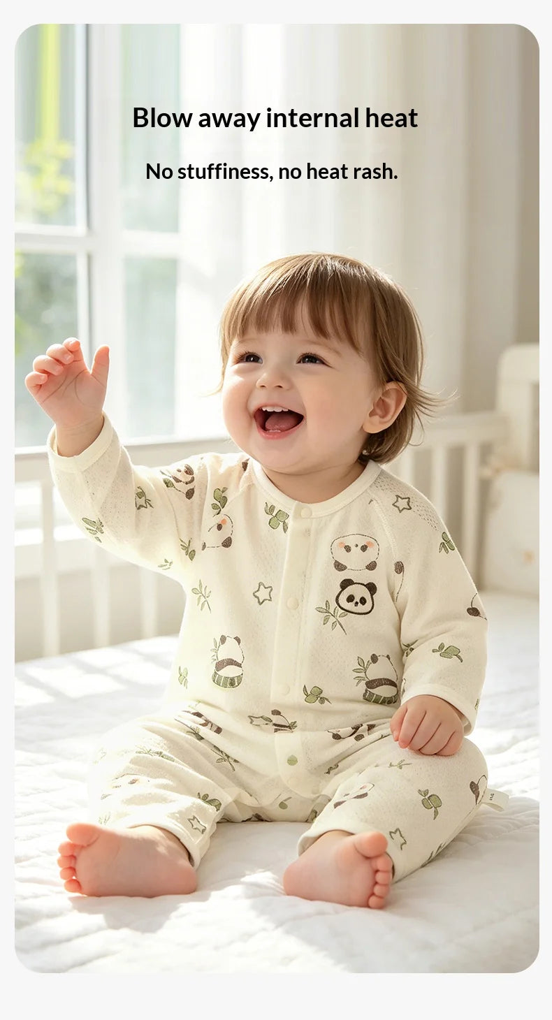 Traje de Verano para Bebés, de Algodón Puro, Manga Larga, Transpirable, Suave y Cómodo, con Aire Acondicionado
