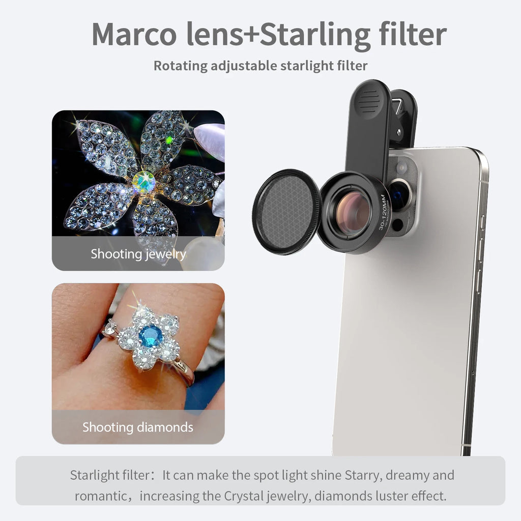 Nueva lente Macro mejorada 4K HD 30-120mm lente de teléfono Ultra cámara filtros CPL Star para iPhone xs Max Samsung s10 todos los teléfonos inteligentes
