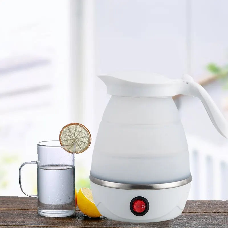 Tetera plegable y portátil, calentador de agua de 600ML, hervidor de agua eléctrico de viaje para el hogar, electrodomésticos de cocina de 220V, olla de agua hirviendo