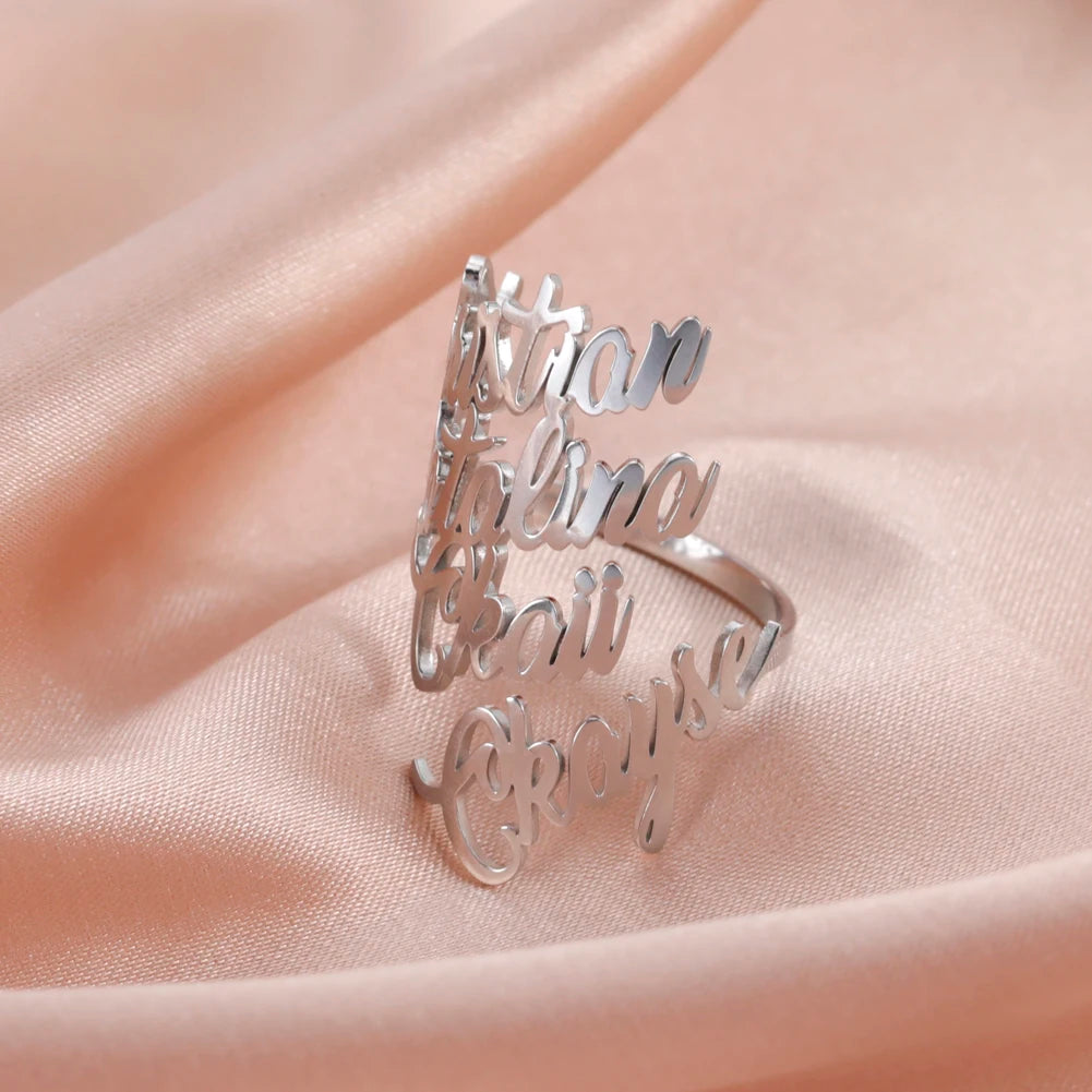Anillo con nombre personalizado para mujeres y hombres, joyería personalizada para dedo, accesorios de acero inoxidable, anillos con múltiples nombres dobles, regalo familiar