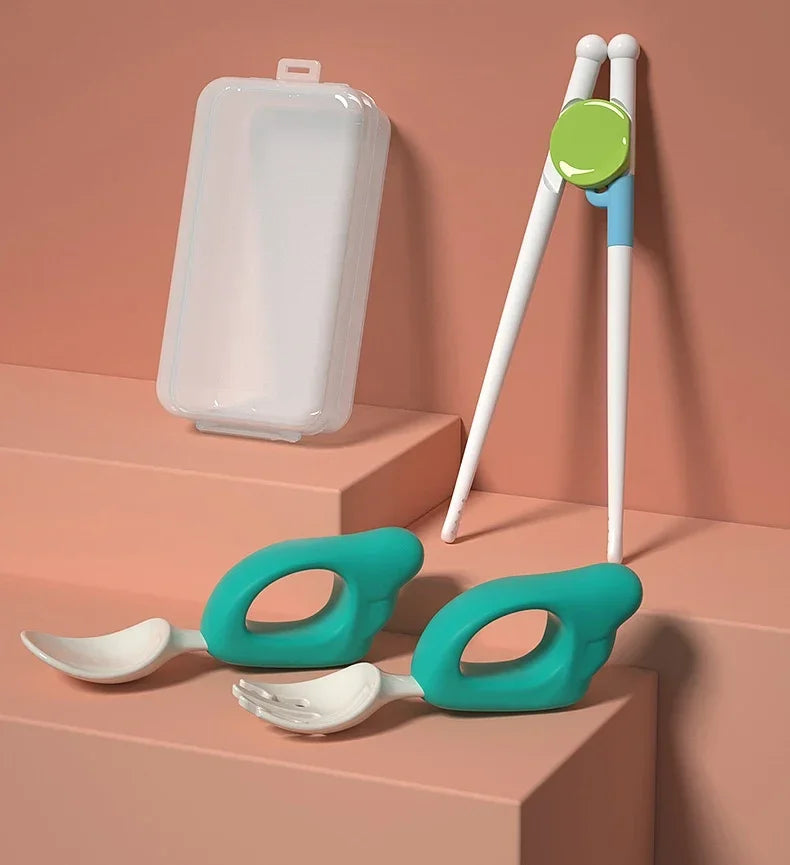 Cuchara, tenedor para bebé, aprender a comer, entrenar, 1-2 años, comer, juego de palillos para bebé, tenedor de comida complementaria, vajilla de plástico