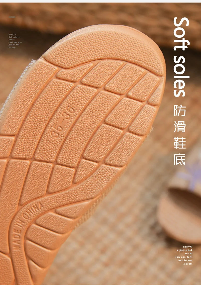 Zapatillas de lino antideslizantes para mujer, sandalias bordadas para el hogar, interior, Verano