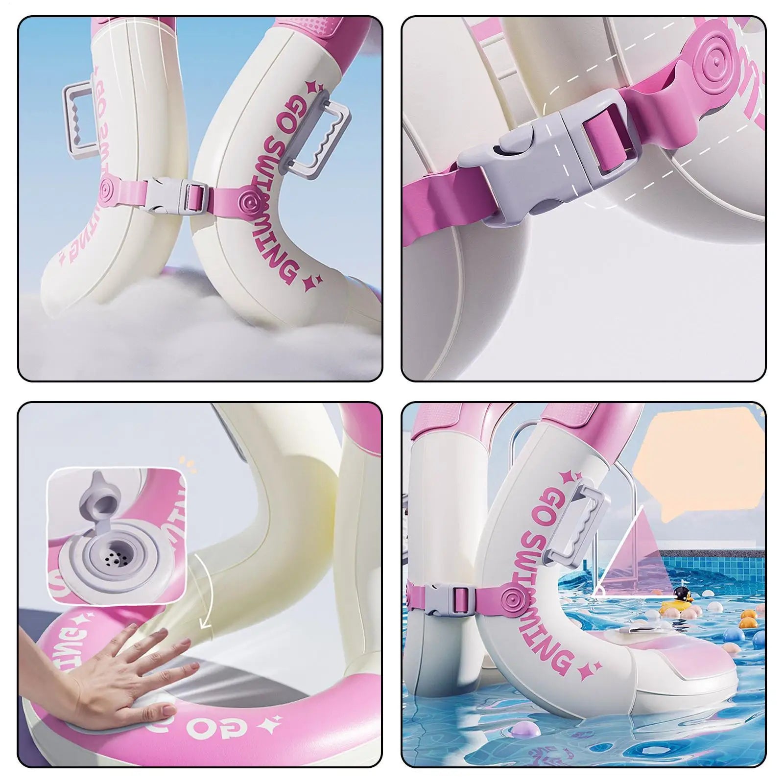 Chaleco de anillo de natación inflable con bolsas de aire dobles y hebilla de seguridad ajustable, flotador de piscina para niños, fiesta de juegos acuáticos