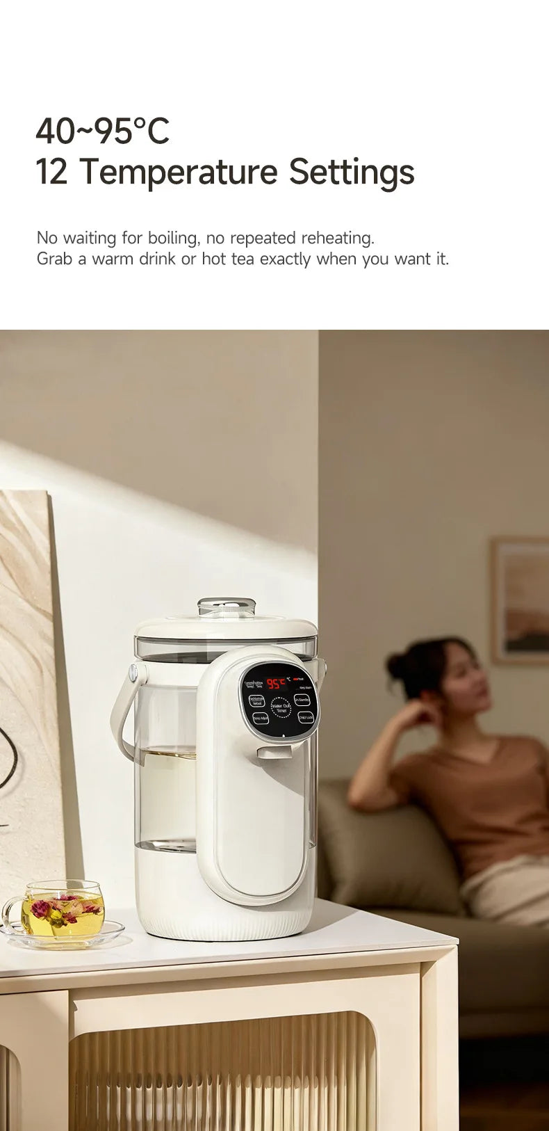 Hervidor eléctrico de 3,5 l, olla eléctrica automática para mantener el calor, ajuste de temperatura de 12 niveles, dispensador de agua multifunción