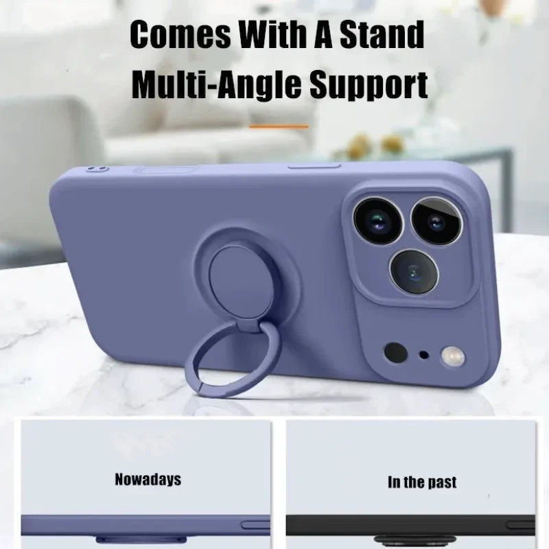 Funda Magnética con Anillo de Silicona Líquida para iPhone 17 Air 16E 15 14 13 12 11 Pro Max Plus, Antigolpes, Protectora y Suave
