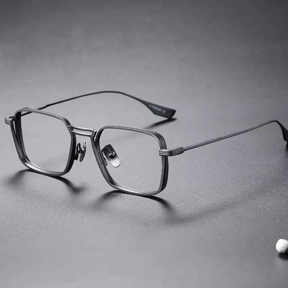 Gafas KLASSNUM para hombre, monturas ópticas de Metal cuadradas Vintage con lentes transparentes para hombre, gafas con lentes de luz azul, diseño de lujo