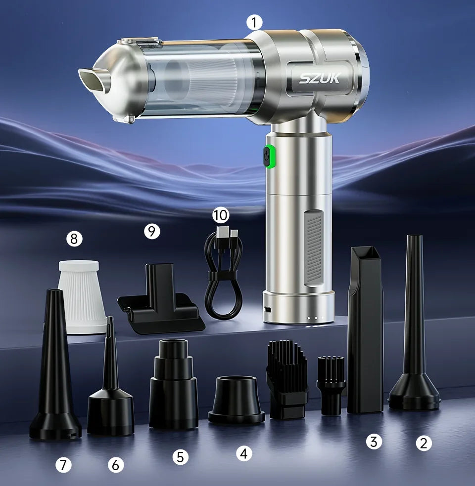 SZUK 2026 Aspiradora Inalámbrica Portátil, Mini Soplador, Nueva Aspiradora para Auto, Potente Máquina de Limpieza Manual con LED