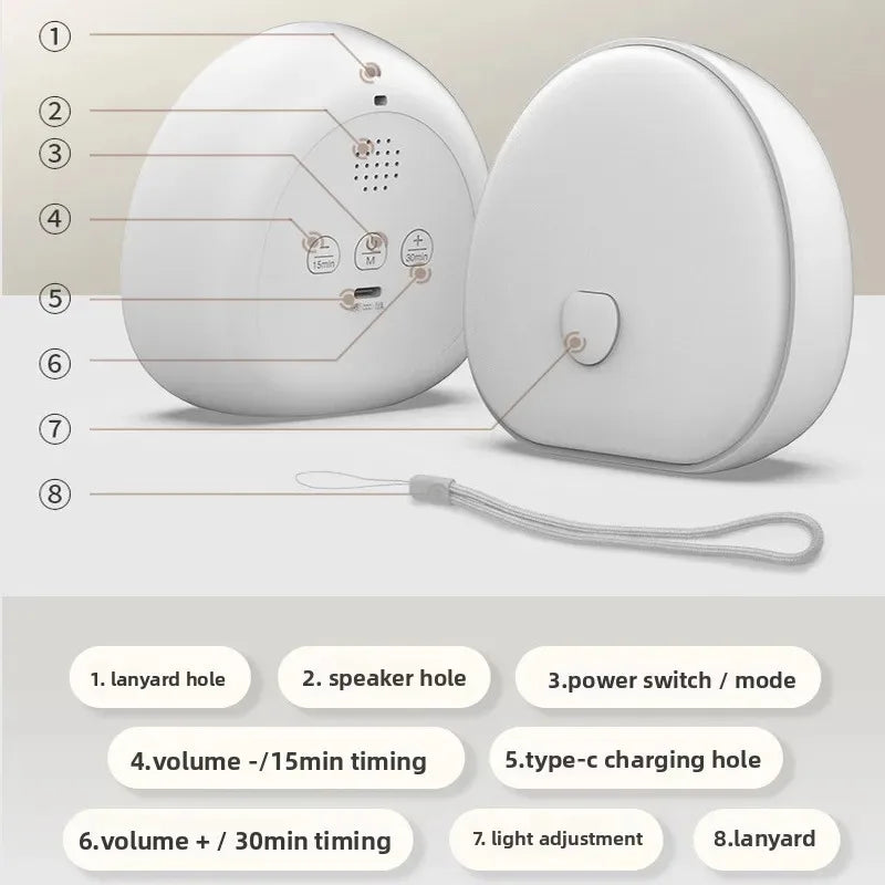 Máquina de ruido blanco para dormir con sonido calmante, luz nocturna LED recargable táctil, lámpara relajante de Audio y sueño para bebé.