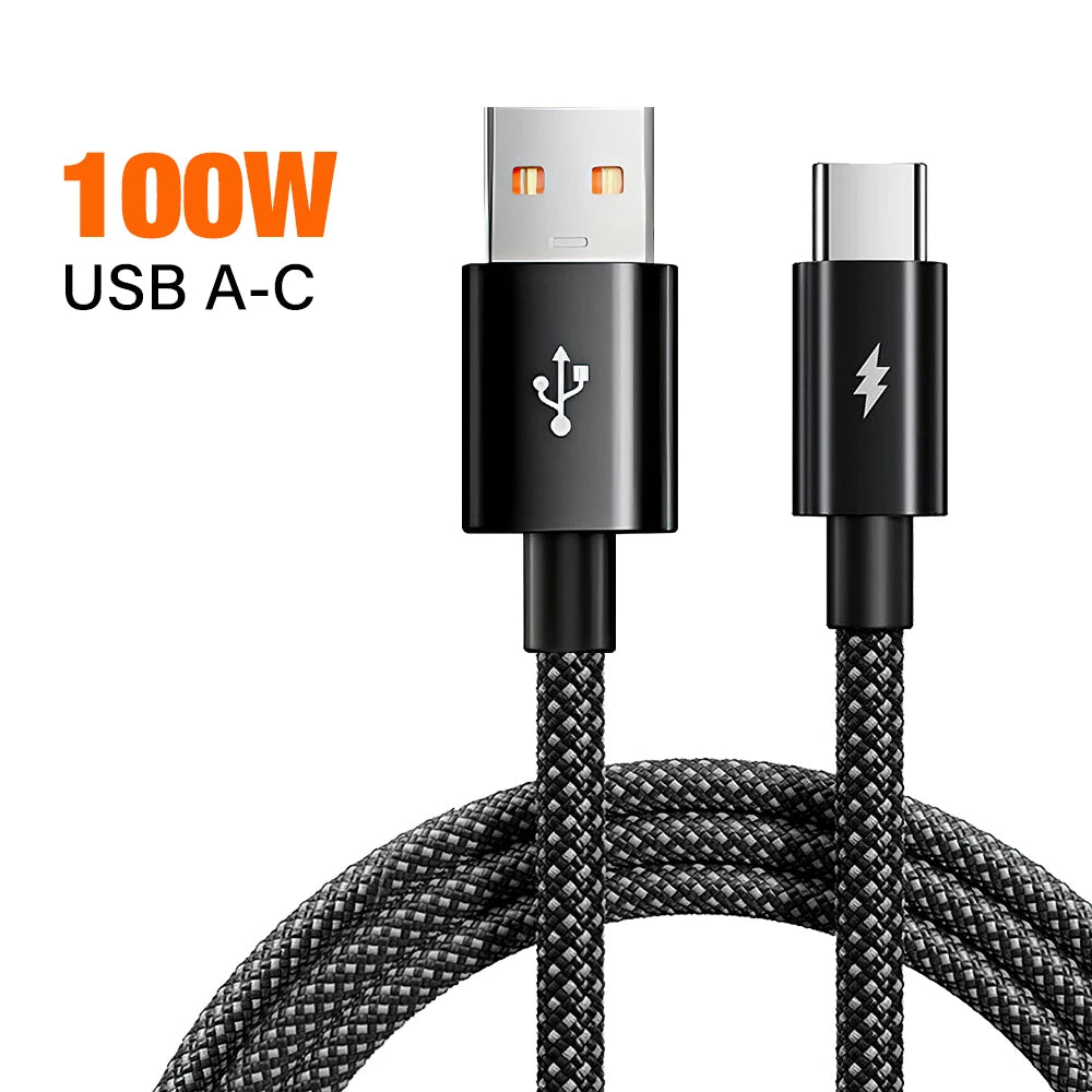 Cable USB tipo A/C a C de 100W/60W para iPhone Samsung Oneplus Xiaomi mi Redmi USBC carga rápida 1M 2M Cable cargador de datos de largo 1/2 M